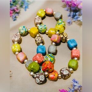 0106 Colorful Beaded Necklace with Cube Beads